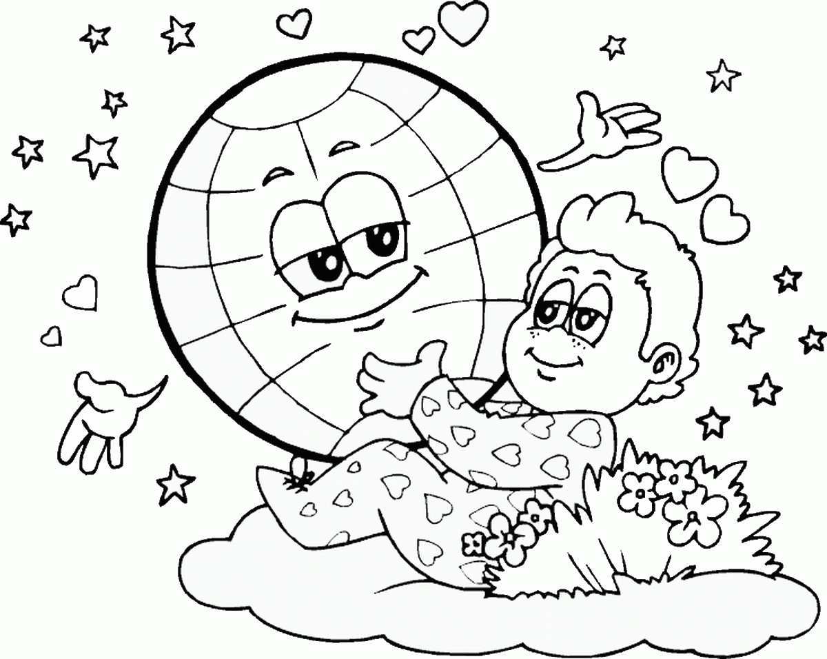 A boy and the earth coloring page